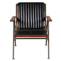 Zago Fauteuil Imitation Cuir Noir Et Métal - Emile