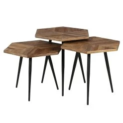 Zago Tables Basses Gigognes (x 3) En Teck Et Métal Hexagonales - WOODY -Sema Design Boutique 100321 FRN03 WEB