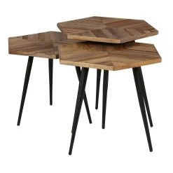 Zago Tables Basses Gigognes (x 3) En Teck Et Métal Hexagonales - WOODY -Sema Design Boutique 100321 FRN04 WEB