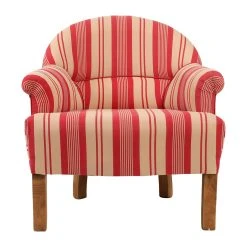 Comptoir De Famille Fauteuil Crapaud Rayé En Coton Rouge Et Pin - Margot
