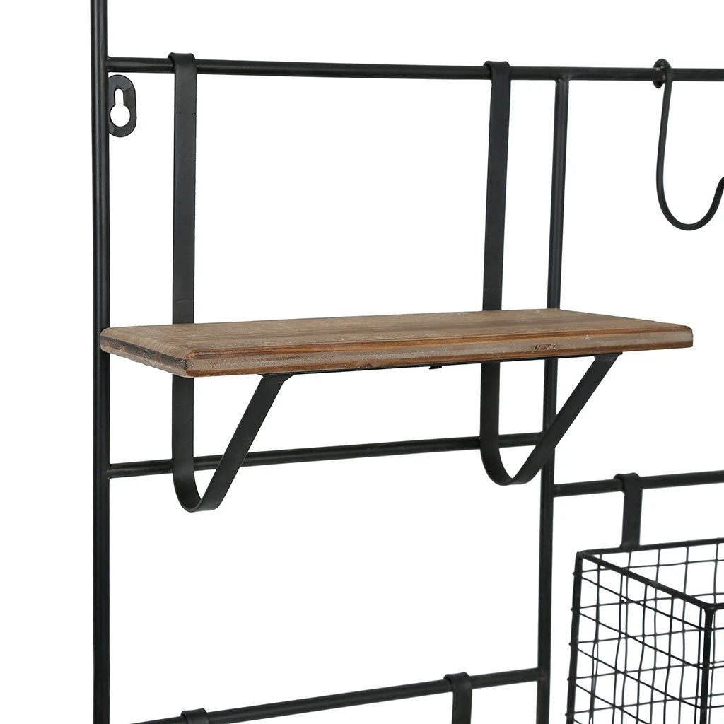 Comptoir De Famille Etagere Murale Avec 2 Panier Reserve 51x80x11cm En Fer Noir Et Sapin 5 Comptoir De Famille Etagere Murale Avec 2 Panier Reserve 51x80x11cm En Fer Noir Et Sapin – Image 3