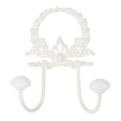 Comptoir De Famille Patere 2 Crochets Charme Blanc Antique 12x17x5cm Laiton