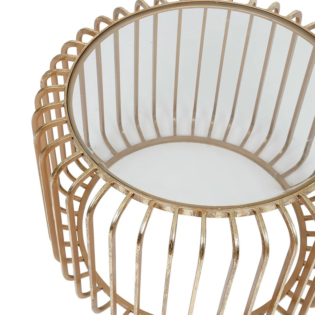 Côté Table Table Basse Ronde En Fer Doré Et Verre D65.5cm - Belisama 4 Côté Table Table Basse Ronde En Fer Doré Et Verre D65.5cm - Belisama – Image 2