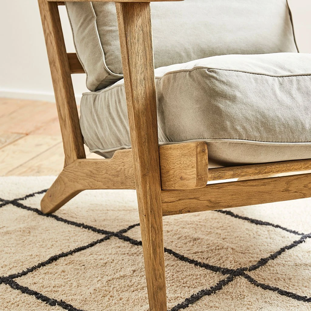 Côté Table Fauteuil En Coton Gris Et Chêne - Laureli 6 Côté Table Fauteuil En Coton Gris Et Chêne - Laureli – Image 4