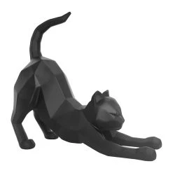 Pt' Statue Origami Chat Polyresine Mat Noir