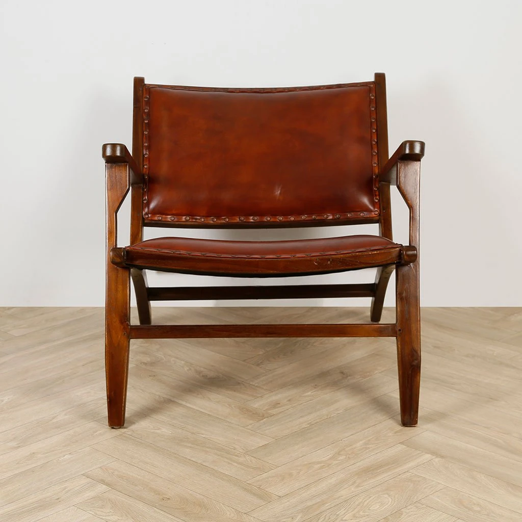 Casita Fauteuil En Teck Et Cuir Marron - Arlot 4 Casita Fauteuil En Teck Et Cuir Marron - Arlot – Image 2