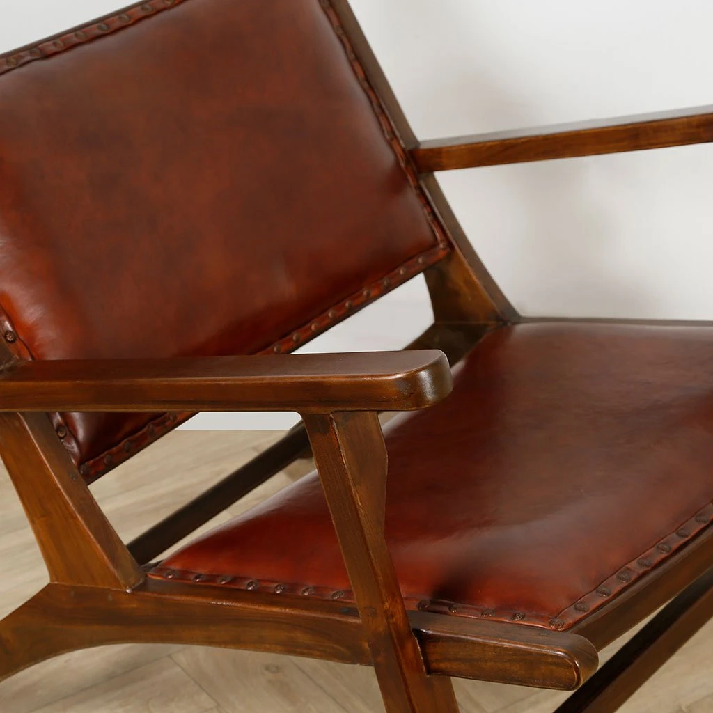 Casita Fauteuil En Teck Et Cuir Marron - Arlot 6 Casita Fauteuil En Teck Et Cuir Marron - Arlot – Image 4