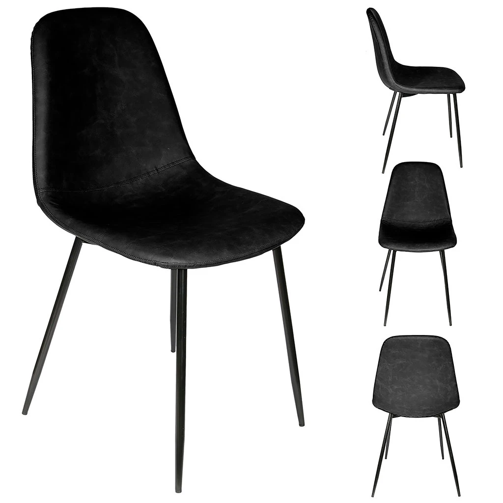 Home Déco Factory Chaise Salle à Manger Effet Cuir Noir - Amber 4 Home Déco Factory Chaise Salle à Manger Effet Cuir Noir - Amber – Image 2