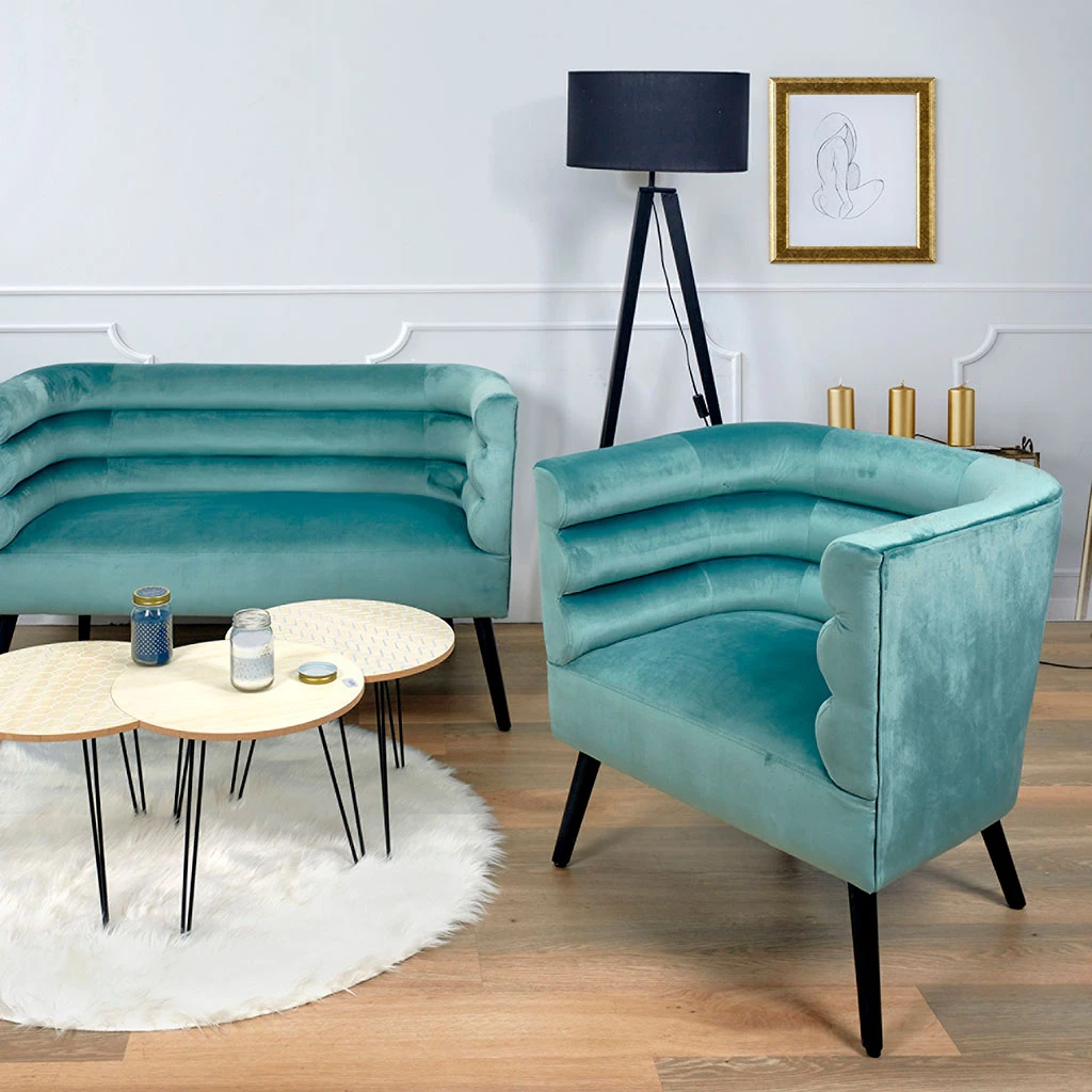 Home Déco Factory Fauteuil Club En Velours Vert De Gris - Amelia 6 Home Déco Factory Fauteuil Club En Velours Vert De Gris - Amelia – Image 4