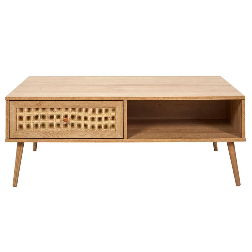 Home Déco Factory Table Basse Avec Tiroir En Bois Et Cannage L110cm - Baia 4 Home Déco Factory Table Basse Avec Tiroir En Bois Et Cannage L110cm - Baia – Image 2