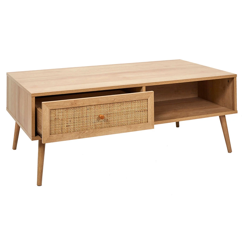 Home Déco Factory Table Basse Avec Tiroir En Bois Et Cannage L110cm - Baia 5 Home Déco Factory Table Basse Avec Tiroir En Bois Et Cannage L110cm - Baia – Image 3