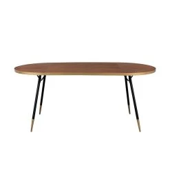 White Label Living Table à Manger Ovale En Noyer Plaqué Et Métal Doré 180x90cm - Denise