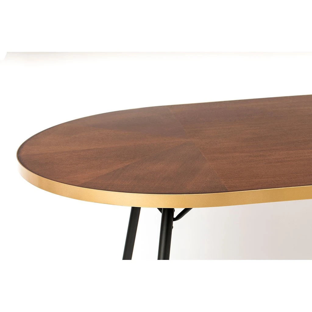 White Label Living Table à Manger Ovale En Noyer Plaqué Et Métal Doré 180x90cm - Denise 6 White Label Living Table à Manger Ovale En Noyer Plaqué Et Métal Doré 180x90cm - Denise – Image 4