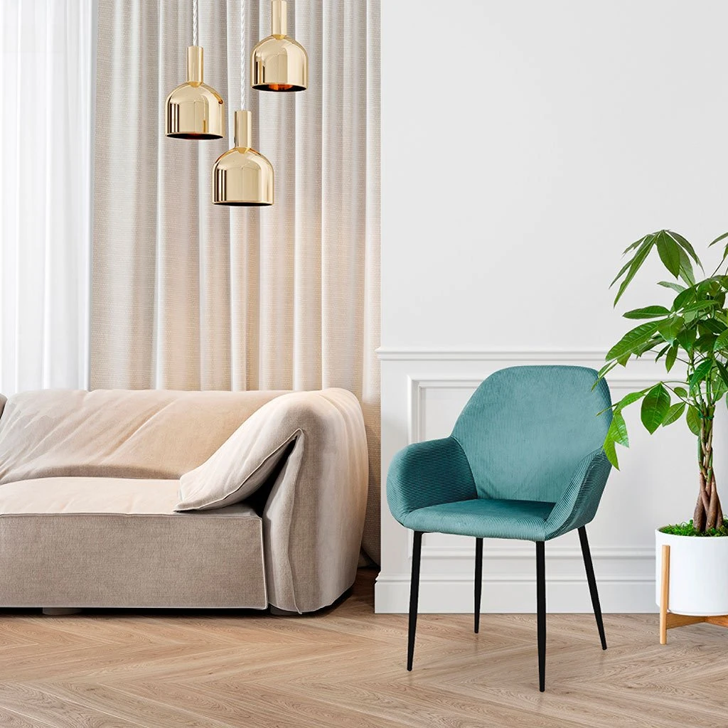 Home Déco Factory Chaise Avec Accoudoir En Velours Cotelé Bleu Canard - Julia 8 Home Déco Factory Chaise Avec Accoudoir En Velours Cotelé Bleu Canard - Julia – Image 6