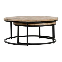 PG Trading Table Basse Gigogne Ronde (lot De 2) En Manguier Et Fer Noir - Noe