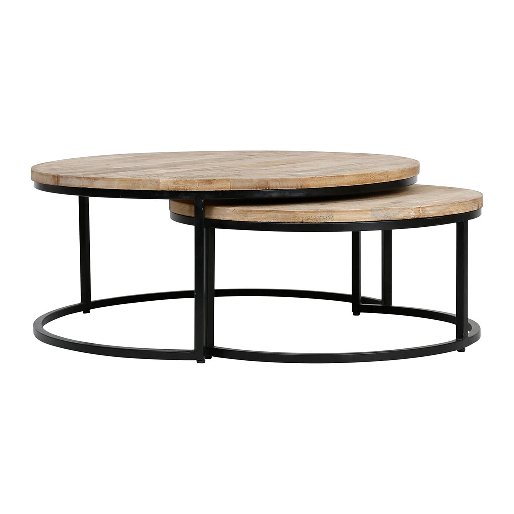 PG Trading Table Basse Gigogne Ronde (lot De 2) En Manguier Et Fer Noir - Noe 5 PG Trading Table Basse Gigogne Ronde (lot De 2) En Manguier Et Fer Noir - Noe – Image 3