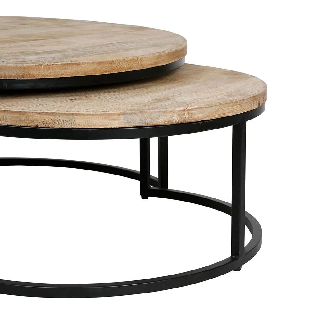 PG Trading Table Basse Gigogne Ronde (lot De 2) En Manguier Et Fer Noir - Noe 6 PG Trading Table Basse Gigogne Ronde (lot De 2) En Manguier Et Fer Noir - Noe – Image 4