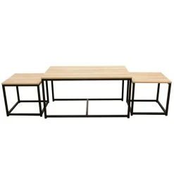Home Déco Factory Table Basse Gigogne (lot De 3) En Plaqué Bois Et Fer Noir - Selya