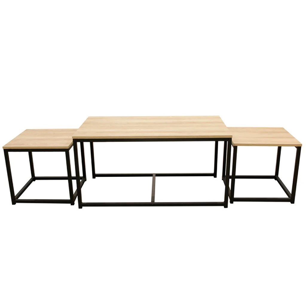 Home Déco Factory Table Basse Gigogne (lot De 3) En Plaqué Bois Et Fer Noir - Selya 3 Home Déco Factory Table Basse Gigogne (lot De 3) En Plaqué Bois Et Fer Noir - Selya