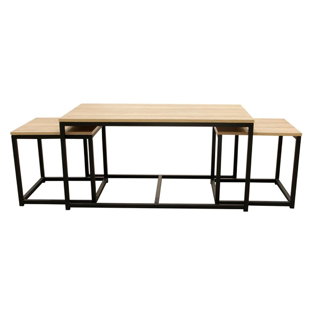 Home Déco Factory Table Basse Gigogne (lot De 3) En Plaqué Bois Et Fer Noir - Selya 4 Home Déco Factory Table Basse Gigogne (lot De 3) En Plaqué Bois Et Fer Noir - Selya – Image 2