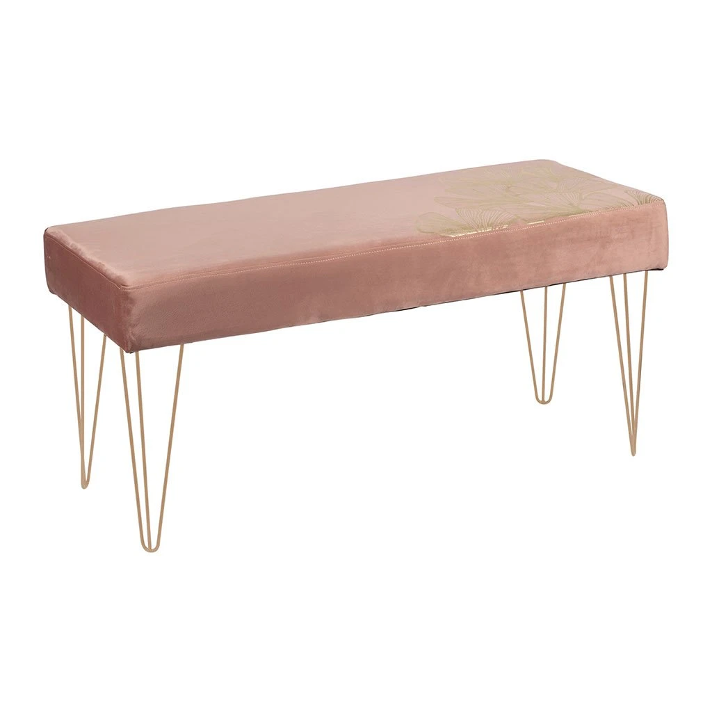 SEMA DESIGN Banc En Velours Rose Et Pieds Dorés 4 SEMA DESIGN Banc En Velours Rose Et Pieds Dorés – Image 2