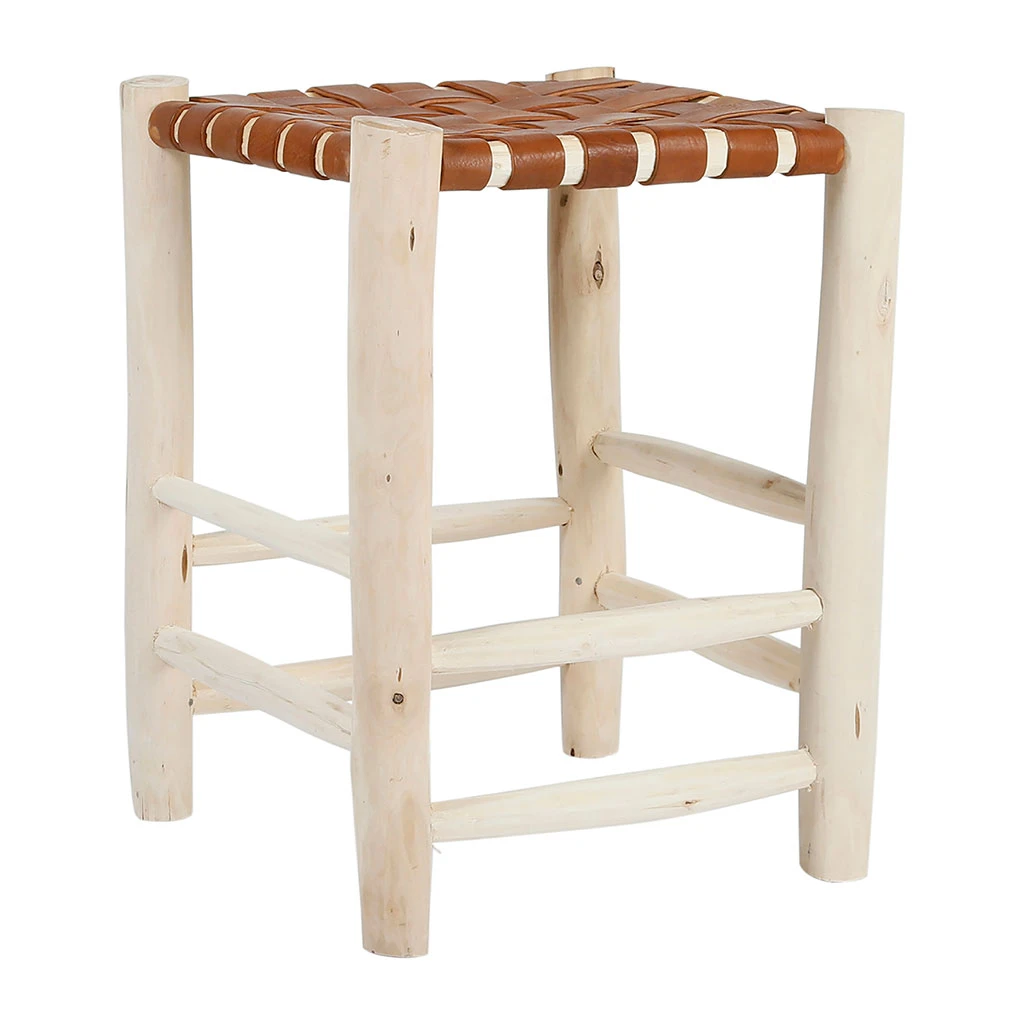 SEMA DESIGN Tabouret En Cuir Brun Et Bois D'eucalyptus - Cuir 4 SEMA DESIGN Tabouret En Cuir Brun Et Bois D'eucalyptus - Cuir – Image 2