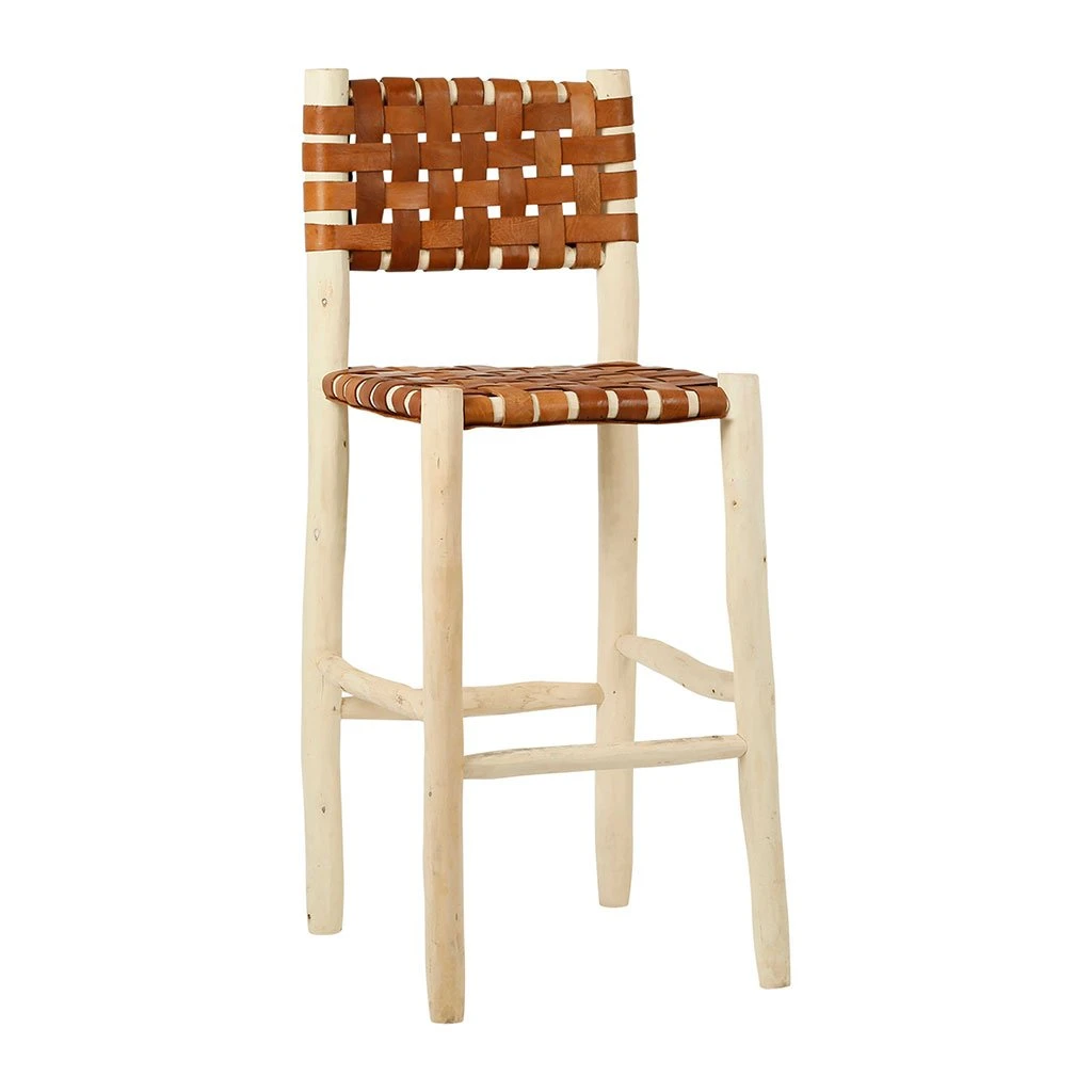 SEMA DESIGN Chaise De Bar En Cuir Brun Et Bois D'eucalyptus - Cuir 4 SEMA DESIGN Chaise De Bar En Cuir Brun Et Bois D'eucalyptus - Cuir – Image 2