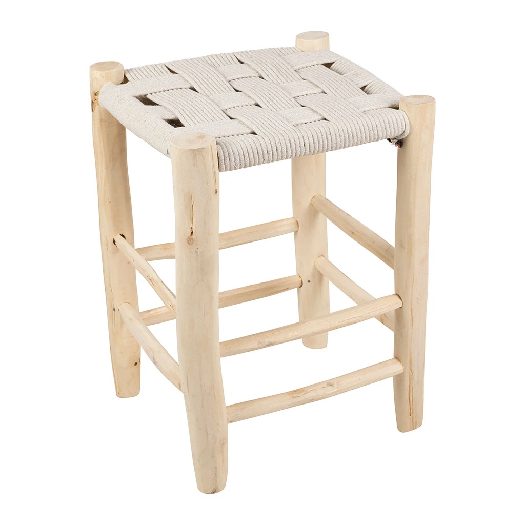 SEMA DESIGN Tabouret En Bois D'eucalyptus Et Coton Beige 4 SEMA DESIGN Tabouret En Bois D'eucalyptus Et Coton Beige – Image 2