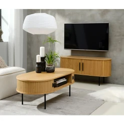 Unique Table Basse En Placage Chêne Naturel 120x60 Cm - Nola