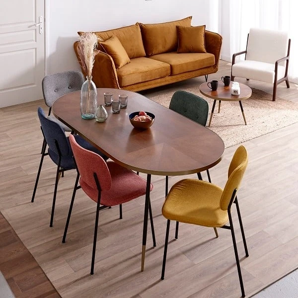 White Label Living Table à Manger Ovale En Noyer Plaqué Et Métal Doré 180x90cm - Denise 4 White Label Living Table à Manger Ovale En Noyer Plaqué Et Métal Doré 180x90cm - Denise – Image 2