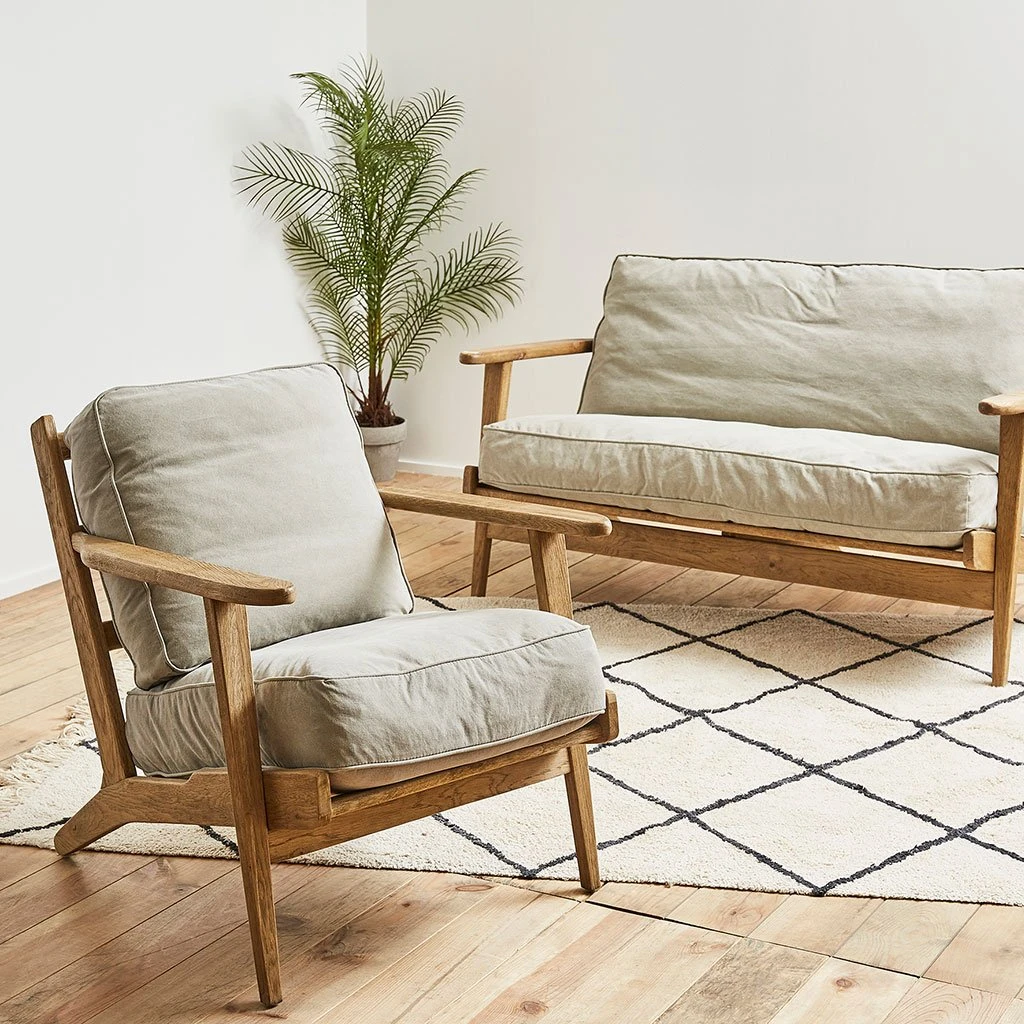 Côté Table Fauteuil En Coton Gris Et Chêne - Laureli 7 Côté Table Fauteuil En Coton Gris Et Chêne - Laureli – Image 5